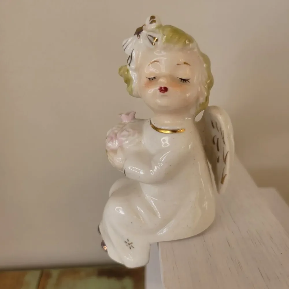 Ceramic Angel Figurine with Flowers